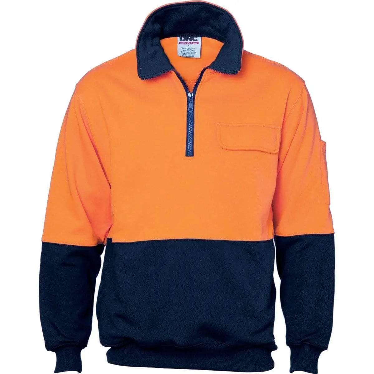 Dnc Workwear Hi-vis Two-tone 1/2 Zip Cotton Fleecy Windcheater -3923 Metro Workwear.
